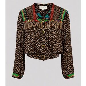 Carole Little Petites Vintage‎ 90s Beaded Leopard Tropical Rayon Gauze Jacket 6